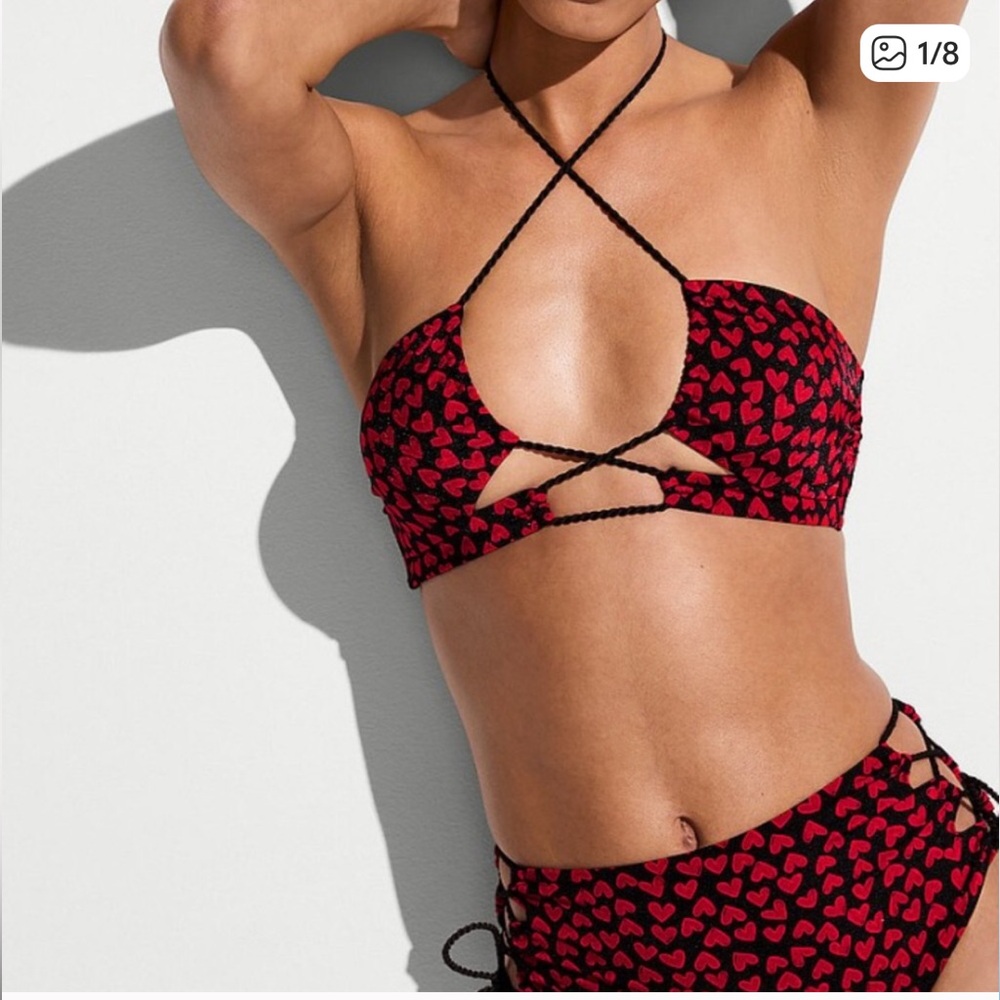 Victoria's Secret Red and Black Heart-Print Crisscross Bikini Top SOLD OUT